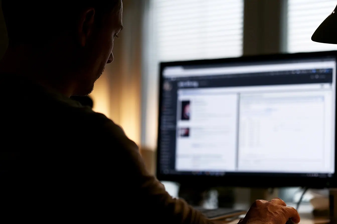 Personne devant un blog et un test de vitesse