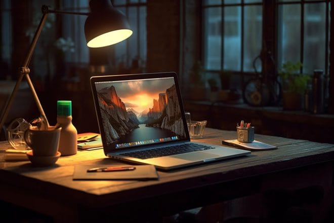 un macbook sur un bureau