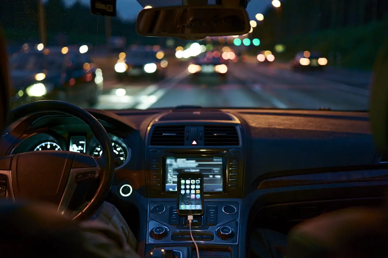 Smartphone en charge dans une voiture