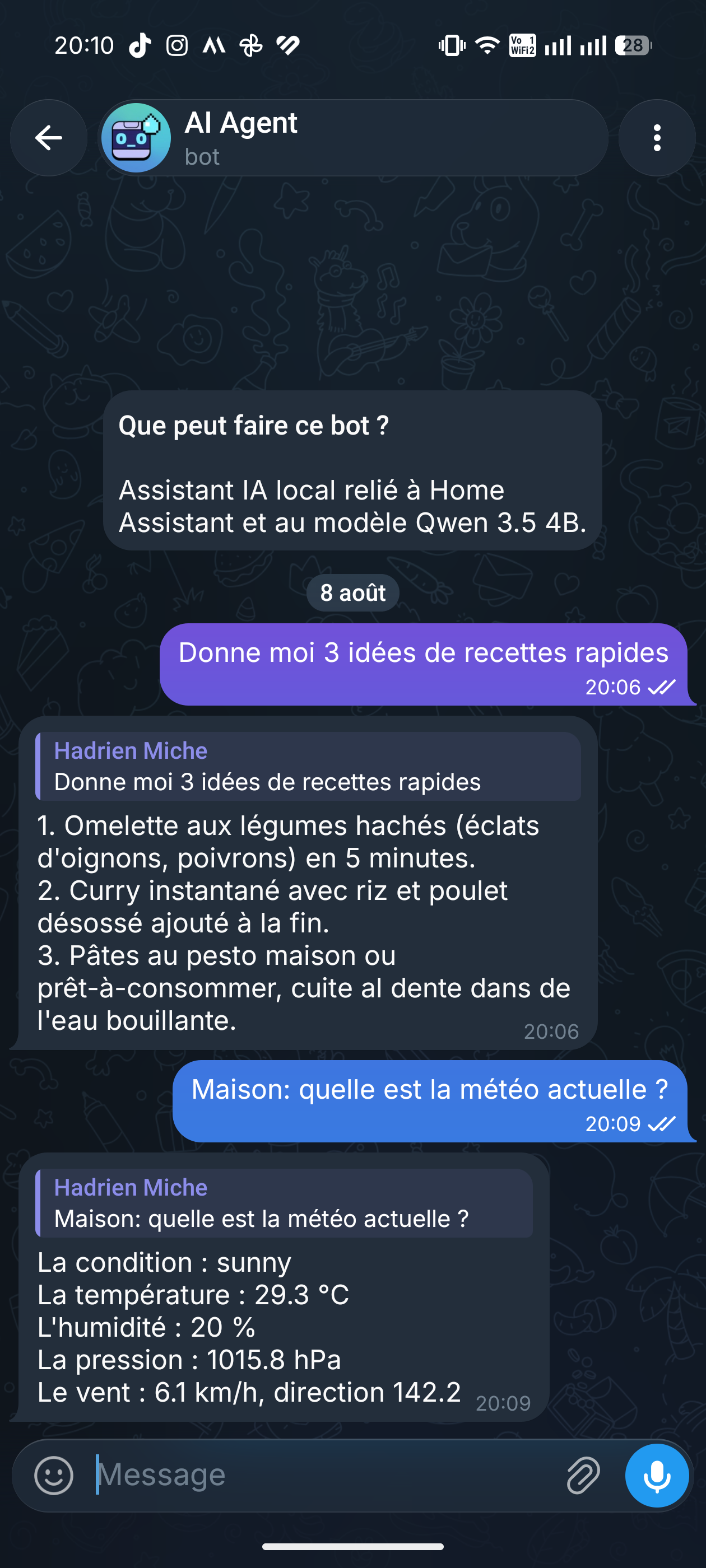 Notre bot nous répond sur Telegram