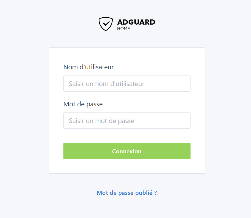 Fenêtre de connexion Adguard