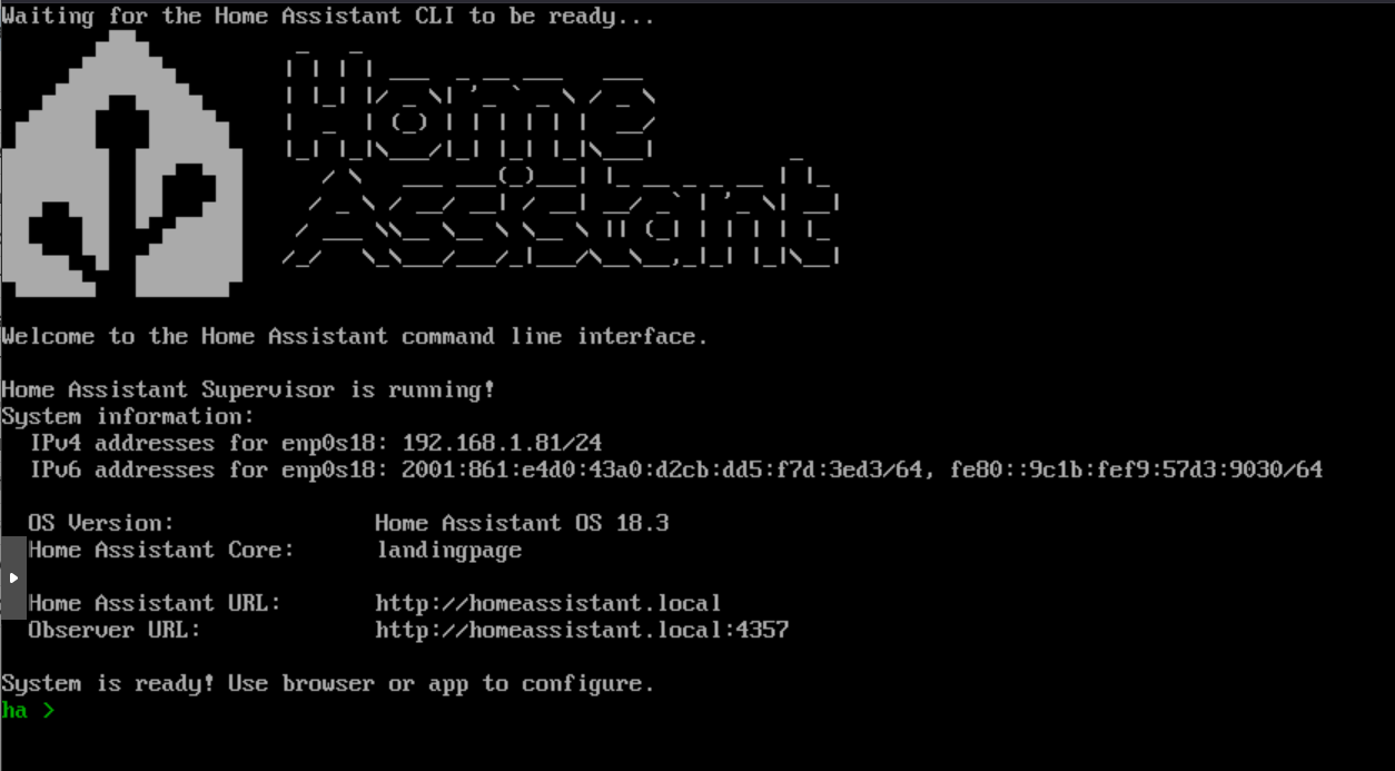 Installation terminée pour Home Assistant