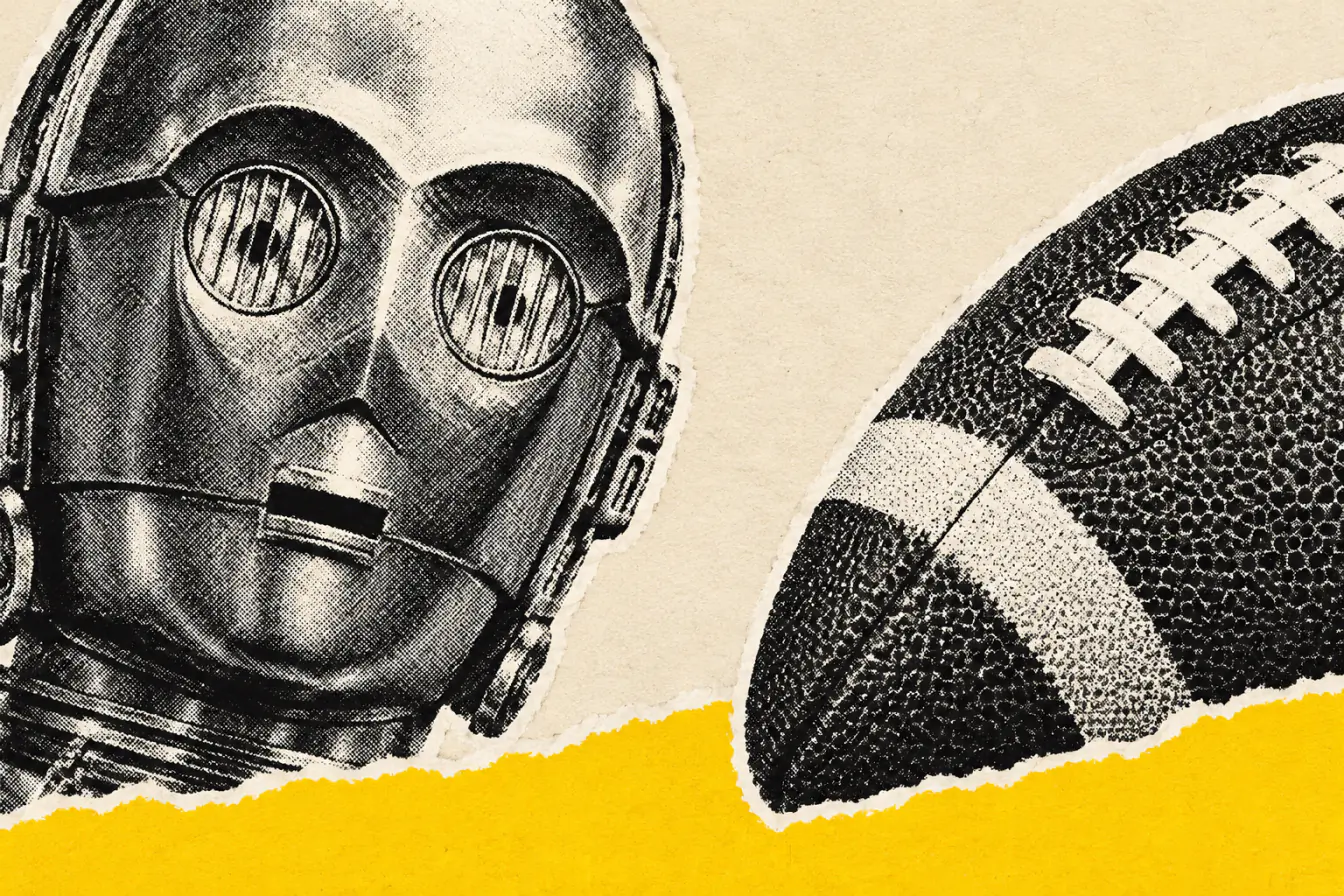 Tête de C-3PO au-dessus d’un ballon NFL