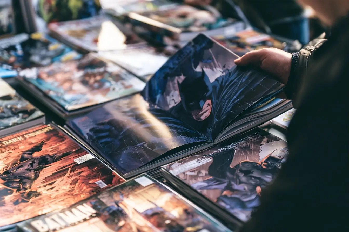 Lecteur feuillette des albums Batman